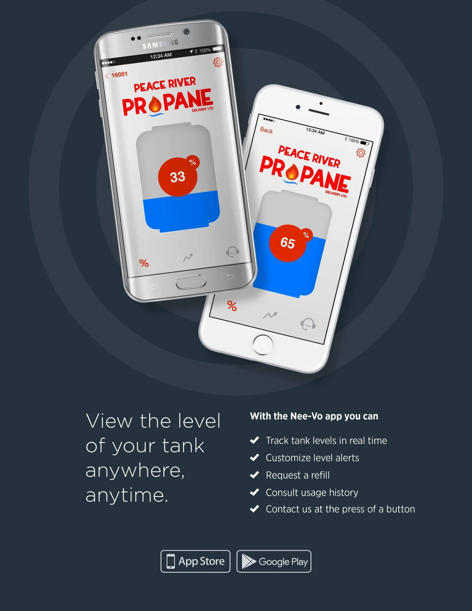 Nee-Vo tank monitoring app — view your propane level anywhere